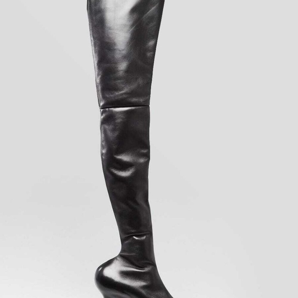 Givenchy Black Leather Stretch Over The Knee Wedge Boots Size 6.5/37 - Picture 2 of 5